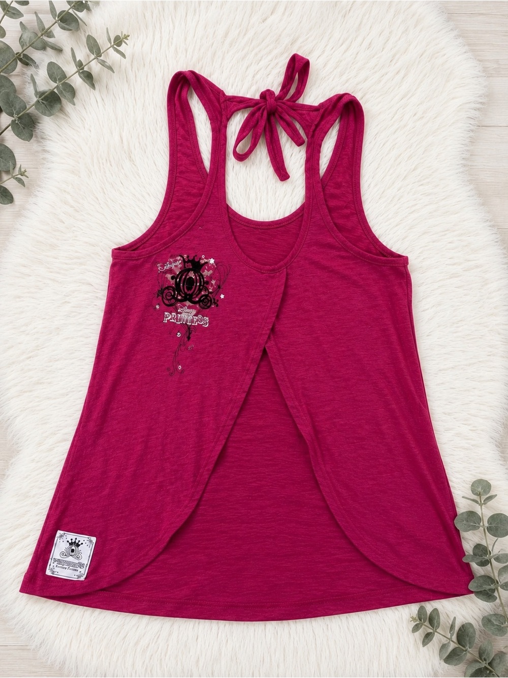 Sz M Disney Couture Disney Princess Open Back Tank Top Pink Graphic Tie Back - Picture 5 of 6